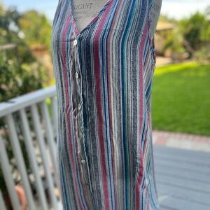 Blue and Green Sleeveless V-Neck Sheath Dress